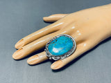 Outstanding Vintage Native American Navajo Pilot Mountain Turquoise Sterling Silver Huge Ring-Nativo Arts