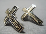 Exquisite Vintage Native American Navajo 14k Gold Cross Sterling Silver Earrings-Nativo Arts