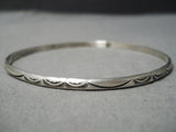 Hand Tooled Vintage Navajo Sterling Silver Native American Bangle Bracelet Old-Nativo Arts