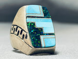 Thicker Vintage Native American Navajo Inlay Turquoise Sterling Silver Ring-Nativo Arts