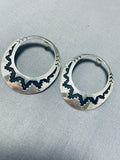 Signed Vintage Native American Navajo Sterling Silver Hoop Earrings-Nativo Arts