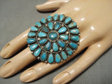 Superior Red Tso Teardrop Turquoise Vintage Native American Navajo Sun Sterling Silver Ring-Nativo Arts