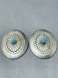 Pl Begay Vintage Native American Navajo Blue Gem Turquoise Sterling Silver Earrings-Nativo Arts