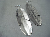 Magnificent Navajo Native American Sterling Silver Feather Earrings-Nativo Arts