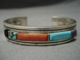 Important Irvin Tso Vintage Native American Navajo Etch Sterling Silver Turquoise Inlay Bracelet-Nativo Arts