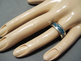 Native American Detailed Vintage Navajo Turquoise Sterling Silver Ring-Nativo Arts