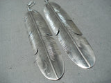 Ginormous Navajo Sterling Silver Dangle Feather Earrings Native American-Nativo Arts
