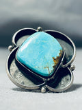 Impressive Vintage Native American Navajo #8 Turquoise Mine Sterling Silver Ring-Nativo Arts