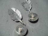Detailed Feather Master Native American Navajo Sterling Silver Earrings-Nativo Arts
