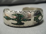 Museum Quality!! Vintage Native American Navajo Heavy Green Turquoise Sterling Silver Bracelet-Nativo Arts