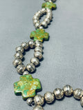 Green Cross Stones Vintage Native American Navajo Sterling Silver Necklace-Nativo Arts