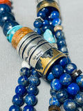 Authentic Rounded Lapis Singer Native American Navajo Turquoise Sterling Silver Necklace-Nativo Arts