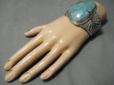 Tremendous Heavy Vintage Native American Navajo Spiderweb Turquoise Sterling Silver Bracelet-Nativo Arts