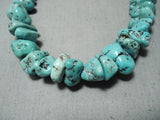 Native American Dazzling Vintage Santo Domingo Old Kingman Turquoise Sterling Silver Necklace-Nativo Arts