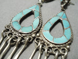 Amazing Vintage Zuni Native American Blue Gem Turquoise Sterling Silver Earrings-Nativo Arts