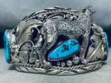 Howling Coyote Huge Native American Navajo Turquoise Sterling Silver Detailed Bracelet-Nativo Arts