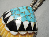 Native American Amazing Vintage Santo Domingo Sterling Silver Turquoise Shell Necklace Old-Nativo Arts