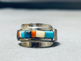 Native American Pottawatomi Vintage Very Rare Turquoise Inlay Sterling Silver Ring-Nativo Arts