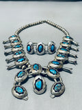 Gorgeous Bisbee Turquoise Vintage Native American Navajo Sterling Silver Squash Blossom Necklace-Nativo Arts