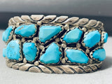 Signed Vintage Native American Navajo Morenci Turquoise Sterling Silver Bracelet-Nativo Arts