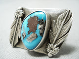 So Unique! Vintage Native American Navajo Old Deposit Turquoise Sterling Silver Feather Ring-Nativo Arts