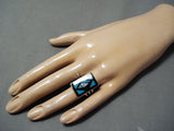 Important Vintage Native American Zuni Inlay Turquoise Jet Bluejay Sterling Silver Ring-Nativo Arts