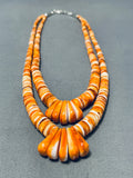 Native American Lupe Lovato Santo Domingo Orange Spiny Oyster Sterling Silver Necklace-Nativo Arts