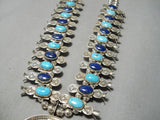 Museum Vintage Native American Navajo Turquoise Lapis Sterling Silver Squash Blossom Necklace-Nativo Arts