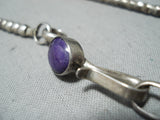 Native American Fascinating Sugulite Sterling Silver Bear Fetish Necklace-Nativo Arts