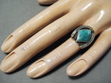 Detailed Vintage Native American Navajo Turquoise Horseshoe Sterling Silver Ring-Nativo Arts