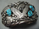 For Large Wrist- Biggest Vintage Native American Navajo Turquoise Eagle Sterling Silver Bracelet-Nativo Arts