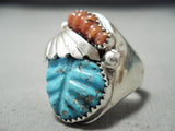 Wonderful Zuni Turquoise & Coral Sterling Silver Ring Native American-Nativo Arts