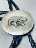 Important Vintage Native American Hopi Sterling Silver Bear Bolo Tie-Nativo Arts