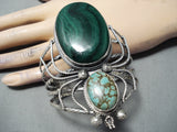 Massive Insect Vintage Native American Navajo Turquoise Sterling Silver Malachite Bracelet-Nativo Arts