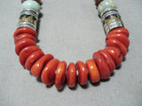 Authentic Singer Huge Native American Navajo Coral Sterling Silver Turquoise Necklace-Nativo Arts