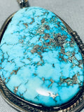 Important Blue Warrior Mine Turquoise Vintage Native American Navajo Sterling Silver Necklace-Nativo Arts