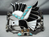 Native American Best Vintage Navajo Turquoise Inlay Eagle Sterling Silver Bracelet-Nativo Arts
