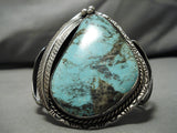 Huge Vintage Native American Navajo Blue Jay Turquoise Sterling Silver Bracelet Old-Nativo Arts