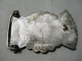 Very Detailed!! Vintage Zuni Native American Turquoise Sterling Silver Buckle-Nativo Arts