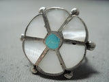 Beautiful Vintage Zuni Mother Of Pearl Sterling Silver Ring Native American Old-Nativo Arts