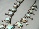 Rare Squared Turquoise Vintase Native American Navajo Sterling Silver Squash Blossom Necklace-Nativo Arts