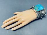 181 Grams Powerful Bear Native American Navajo Turquoise Sterling Silver Bracelet Cuff-Nativo Arts