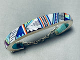 Internal Turquoise Inlay Vintage Southwestern Sterling Silver Bracelet-Nativo Arts
