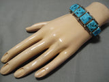 Tremendous Vintage Native American Navajo Square Turquoise Harrison Jim Sterling Silver Bracelet-Nativo Arts