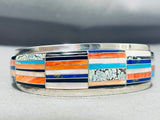 Rectanlge Inlay!! Vintage Native American Navajo Turquoise Sterling Silver Bracelet-Nativo Arts