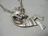 Exceptional Vintage Native American Navajo Dancing Kachian Sterling Silver Turquoise Necklace-Nativo Arts