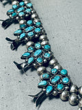 Spectacular Vintage Native American Zuni Turquoise Sterling Silver Squash Blossom Necklace-Nativo Arts
