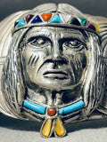 Most Detailed Vintage Native American Navajo Chief Sterling Silver Turquoise Bracelet-Nativo Arts