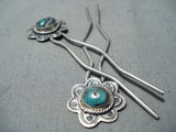 Marvelous Vintage Native American Navajo Damale Turquoise Sterling Silver Hair-pins Old-Nativo Arts