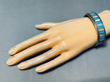 Rows Of Turquoise Pearl Vintage Native American Zuni Sterling Silver Inlay Bracelet-Nativo Arts